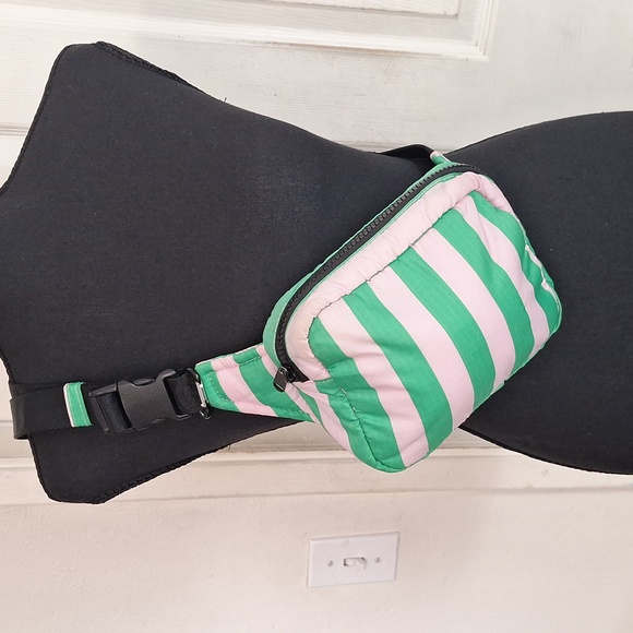 BAGGU Handbags - BAGGU Pink Green Awning Stripe Puffy Fanny Pack